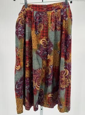 vintage 90s patchwork midi skirt rayon paisley floral button front size 20W